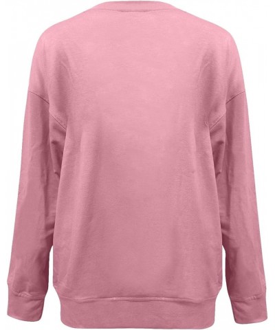 Womens Tops Dressy Casual Round Neck Long Sleeve Sweatshirts Comfy Dressy Printing Pullover Tops Loose Fit Outfits 5-pink $5....