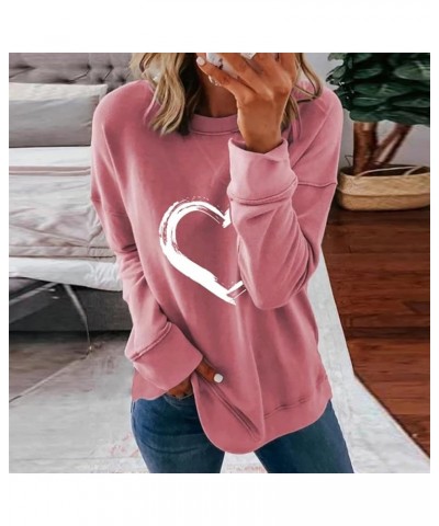 Womens Tops Dressy Casual Round Neck Long Sleeve Sweatshirts Comfy Dressy Printing Pullover Tops Loose Fit Outfits 5-pink $5....