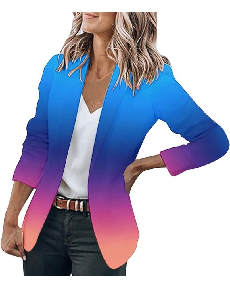 Blazers for Women Womens Casual Solid Color Suit Long Sleeve Loose Suit Purple Blazer 2024 Z1-blue $16.16 Blazers