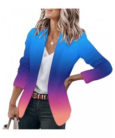 Blazers for Women Womens Casual Solid Color Suit Long Sleeve Loose Suit Purple Blazer 2024 Z1-blue $16.16 Blazers