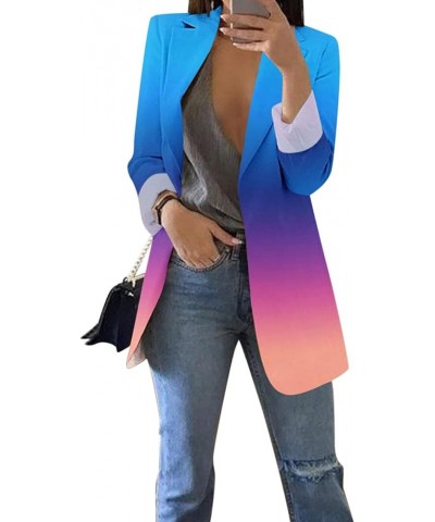 Blazers for Women Womens Casual Solid Color Suit Long Sleeve Loose Suit Purple Blazer 2024 Z1-blue $16.16 Blazers