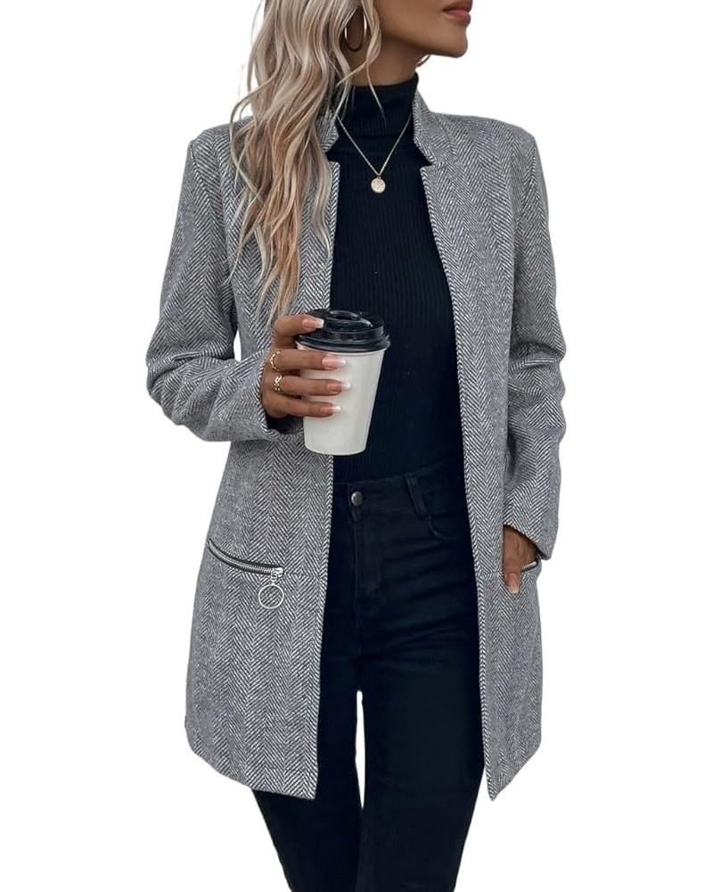 Women's Fall Winter Overcoat Pea Coats Open Front Overcoat Grey $44.54 Coats