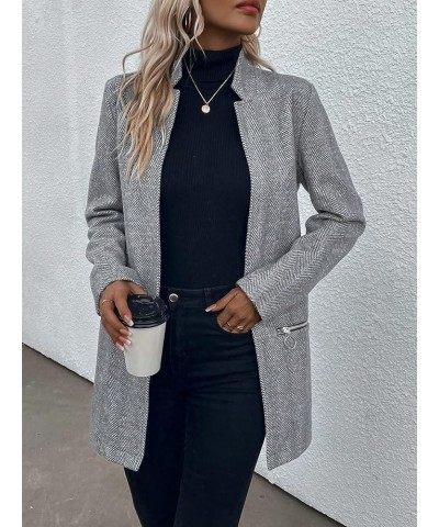 Women's Fall Winter Overcoat Pea Coats Open Front Overcoat Grey $44.54 Coats