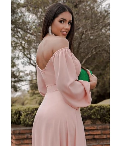 Off Shoulder Bridesmaid Dresses for Women Long Sleeve Chiffon Formal Evening Party Prom Dress with Slit Wisteria $33.05 Dresses