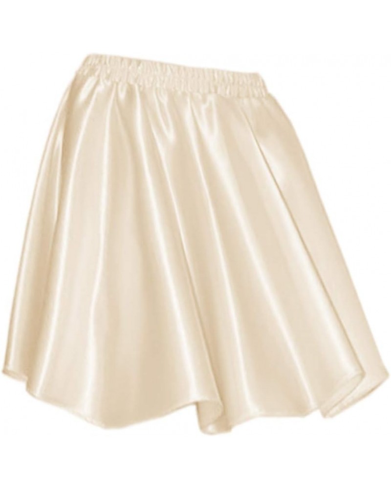 Women's Basic Versatile Satin Flared Casual Mini Skater Skirt Cream $13.49 Skirts