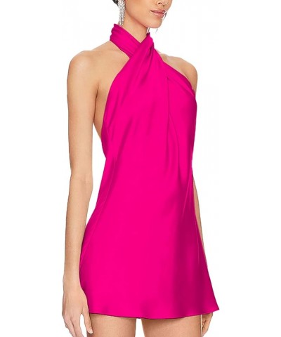 Women's 2024 Summer Satin Dress Crisscross Sleeveless Halter Neck Cocktail Party Mini Dress L3: Hot Pink $25.64 Dresses