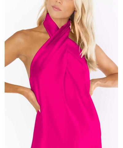 Women's 2024 Summer Satin Dress Crisscross Sleeveless Halter Neck Cocktail Party Mini Dress L3: Hot Pink $25.64 Dresses