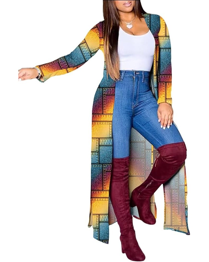 Womens Casual Open Front Cardigan Lightweight Printed Long Sleeve Plus Size Duster Maxi Sweater Coats Fall 2023 T9068-blue $1...