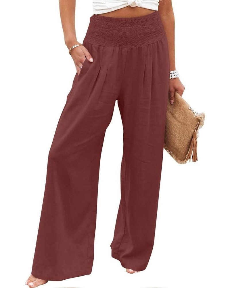 Linen Pants for Women Wide Leg Pant Casual Summer Baggy Pants Palazzo High Waisted Pant Loose Long Trousers with Pocket 2024 ...