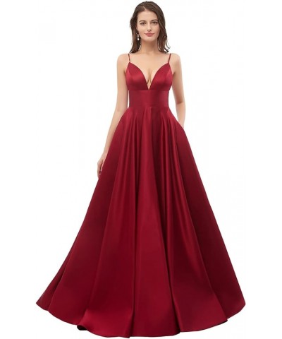 V Neck Prom Dresses 2024 Long Satin Bridesmaid Dress A-Line Spaghetti Strap Formal Evening Ball Gowns for Women Hot Pink $41....