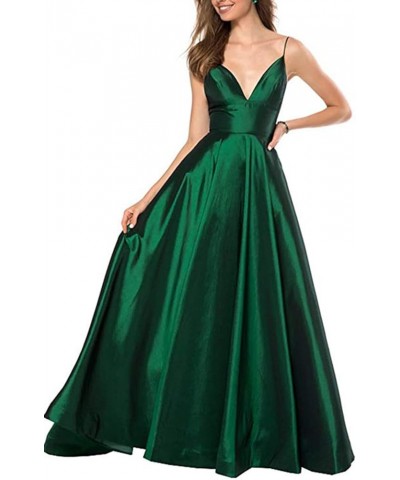 V Neck Prom Dresses 2024 Long Satin Bridesmaid Dress A-Line Spaghetti Strap Formal Evening Ball Gowns for Women Hot Pink $41....