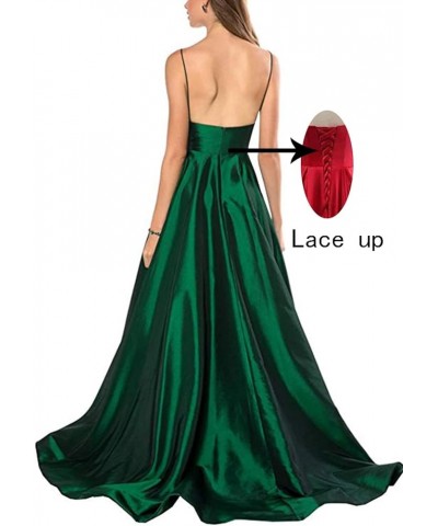 V Neck Prom Dresses 2024 Long Satin Bridesmaid Dress A-Line Spaghetti Strap Formal Evening Ball Gowns for Women Hot Pink $41....