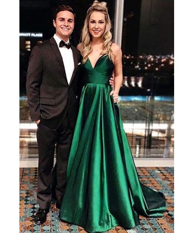 V Neck Prom Dresses 2024 Long Satin Bridesmaid Dress A-Line Spaghetti Strap Formal Evening Ball Gowns for Women Hot Pink $41....