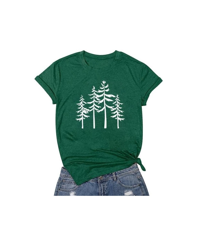 Adventure Awaits Shirts Short Sleeve Tops Women Hiking Mountain Graphic Casual Tops Green-b $12.12 Tops