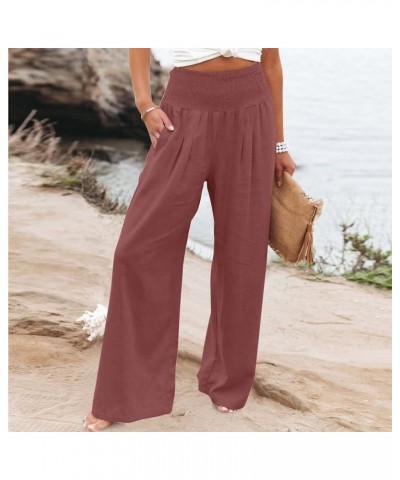 Linen Pants for Women Wide Leg Pant Casual Summer Baggy Pants Palazzo High Waisted Pant Loose Long Trousers with Pocket 2024 ...