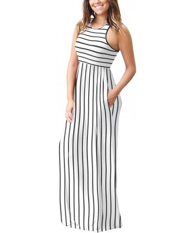 Women's Sleeveless Dress Casual Plain Loose Summer Vacation Long Maxi Dresses with Pockets 1-white Striped $21.65 Others