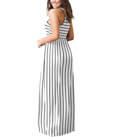Women's Sleeveless Dress Casual Plain Loose Summer Vacation Long Maxi Dresses with Pockets 1-white Striped $21.65 Others