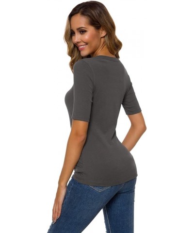 Women Summer Square U Neck Dressy Tops Casual Half Sleeve Slim Fit Tee T-Shirts 962 Grey $12.76 T-Shirts