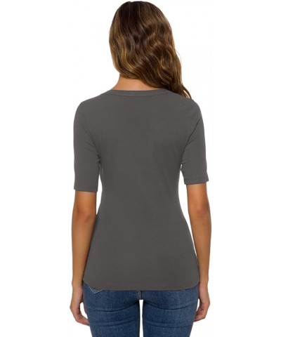 Women Summer Square U Neck Dressy Tops Casual Half Sleeve Slim Fit Tee T-Shirts 962 Grey $12.76 T-Shirts