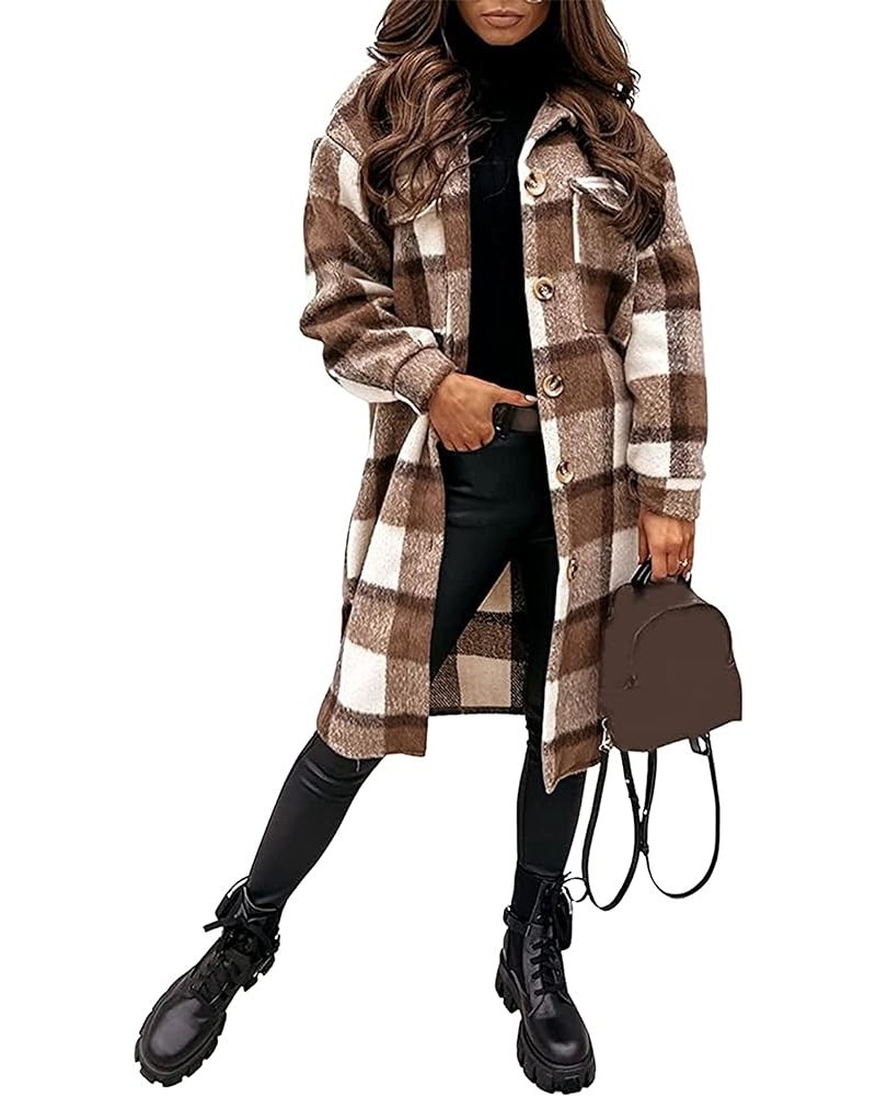 Womens Casual Long Plaid Shirt Jacket Loose Lapel Collar Long Sleeve Flannel cardigan Shacket Z-01coffee $13.53 Jackets