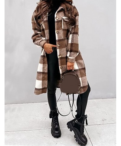 Womens Casual Long Plaid Shirt Jacket Loose Lapel Collar Long Sleeve Flannel cardigan Shacket Z-01coffee $13.53 Jackets