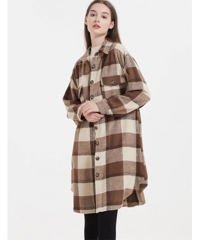 Womens Casual Long Plaid Shirt Jacket Loose Lapel Collar Long Sleeve Flannel cardigan Shacket Z-01coffee $13.53 Jackets