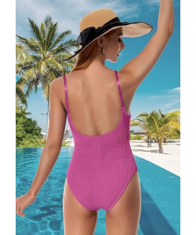 Women's One Piece Swimsuits Tummy Control High Waisted Ribbed Bathing Suit 1 Piece Monokini Swimsuit D- Rose $20.27 Swimsuits