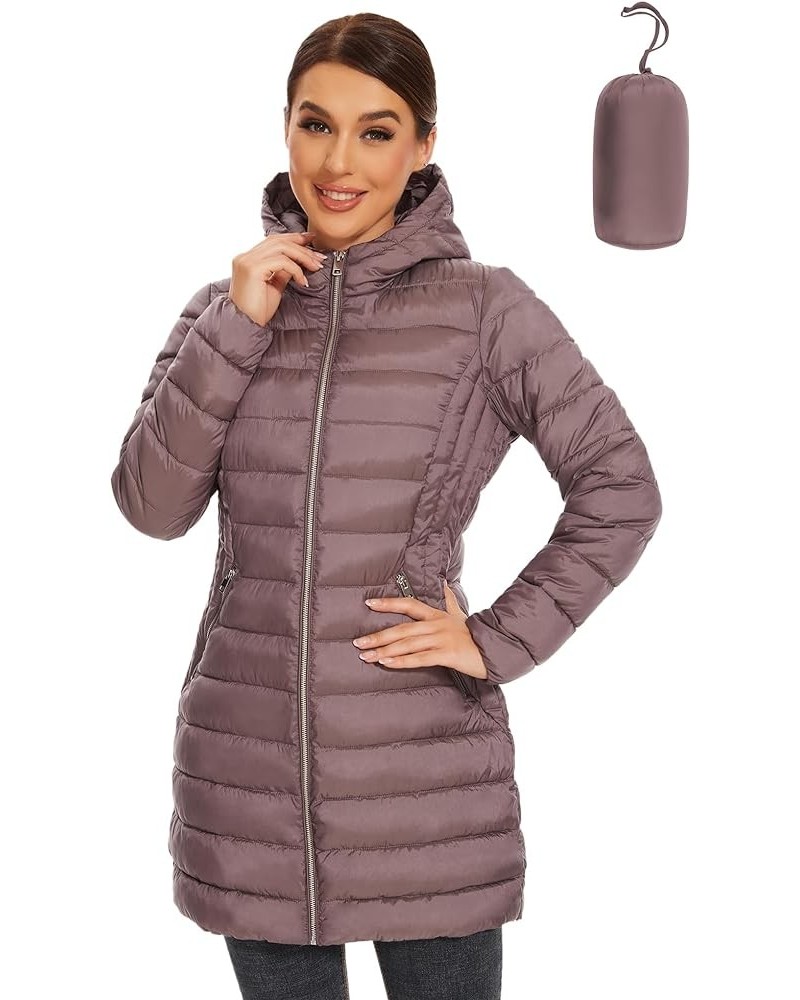 Women's Packable Puffer Coat with Hood Lightweight Winter Puffer Jacket Coffee $24.75 Jackets