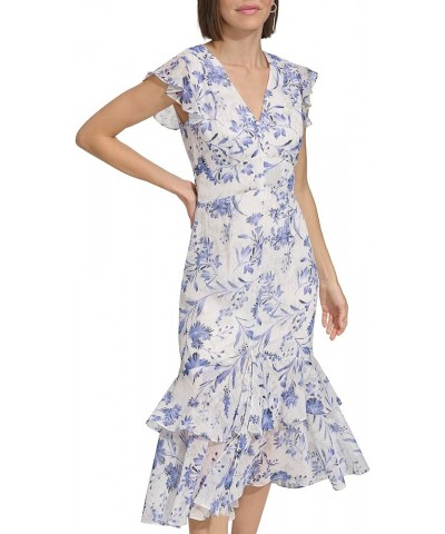Women's Rivera Floral Chiffon High Low Dress Ivory Multi $31.59 Dresses