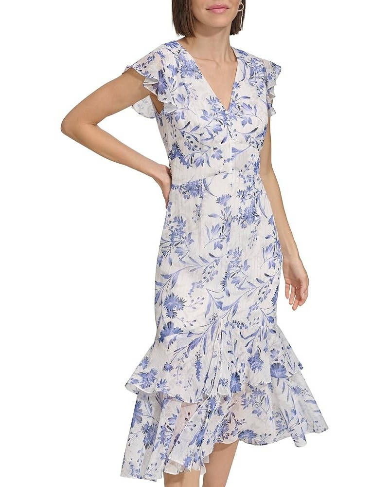 Women's Rivera Floral Chiffon High Low Dress Ivory Multi $31.59 Dresses