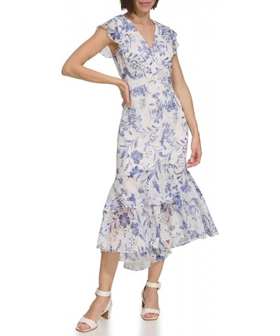 Women's Rivera Floral Chiffon High Low Dress Ivory Multi $31.59 Dresses