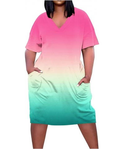 Plus Size Ethnic Style Dress for Women Casual Short Sleeve V Neck African Ethnic Style Summer Dresses with Pockets 04-pink $1...