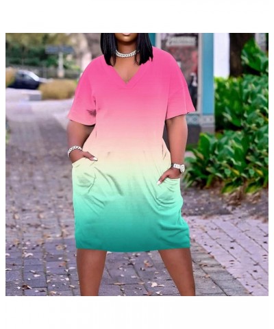 Plus Size Ethnic Style Dress for Women Casual Short Sleeve V Neck African Ethnic Style Summer Dresses with Pockets 04-pink $1...