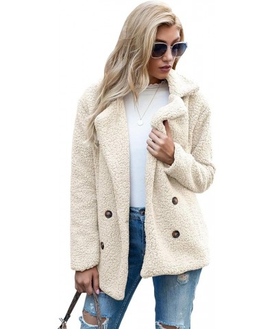 Women's Fashion Winter Sherpa Coat Long Sleeve Button Down Lapel Fleece Jacket Beige $22.00 Jackets