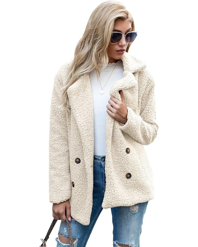 Women's Fashion Winter Sherpa Coat Long Sleeve Button Down Lapel Fleece Jacket Beige $22.00 Jackets