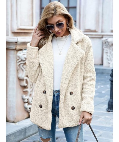 Women's Fashion Winter Sherpa Coat Long Sleeve Button Down Lapel Fleece Jacket Beige $22.00 Jackets