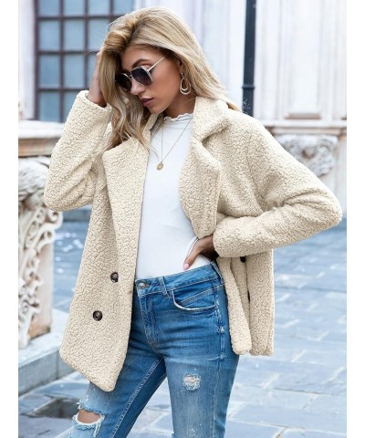 Women's Fashion Winter Sherpa Coat Long Sleeve Button Down Lapel Fleece Jacket Beige $22.00 Jackets