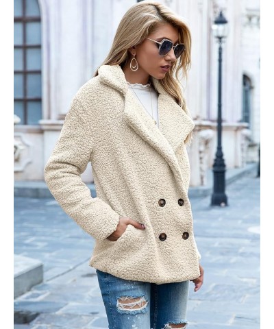 Women's Fashion Winter Sherpa Coat Long Sleeve Button Down Lapel Fleece Jacket Beige $22.00 Jackets