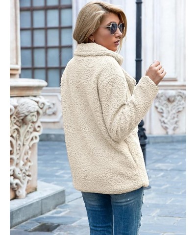 Women's Fashion Winter Sherpa Coat Long Sleeve Button Down Lapel Fleece Jacket Beige $22.00 Jackets