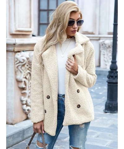 Women's Fashion Winter Sherpa Coat Long Sleeve Button Down Lapel Fleece Jacket Beige $22.00 Jackets