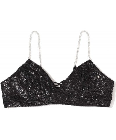Sparkly Halter Crop Tops Sequin Camis Top Sleeveless Strappy Backless Tank Top Nightclub Bra Cami Top Crop for Women Black $9...