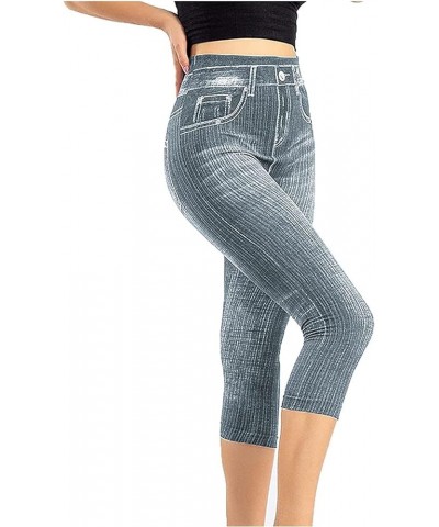 Womens Jean Look Jeggings Stretch High Waisted Denim Skinny Pull-on Capri Pants with Pockets Hiking Pants Women Grey $4.40 Jeans