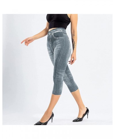 Womens Jean Look Jeggings Stretch High Waisted Denim Skinny Pull-on Capri Pants with Pockets Hiking Pants Women Grey $4.40 Jeans