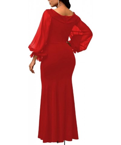 Evening Gowns for Women Formal Plus Size Long Sleeve Sexy Elegant V Neck Cocktail Party Long Floor Length Dresses Red11501 $2...