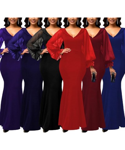 Evening Gowns for Women Formal Plus Size Long Sleeve Sexy Elegant V Neck Cocktail Party Long Floor Length Dresses Red11501 $2...