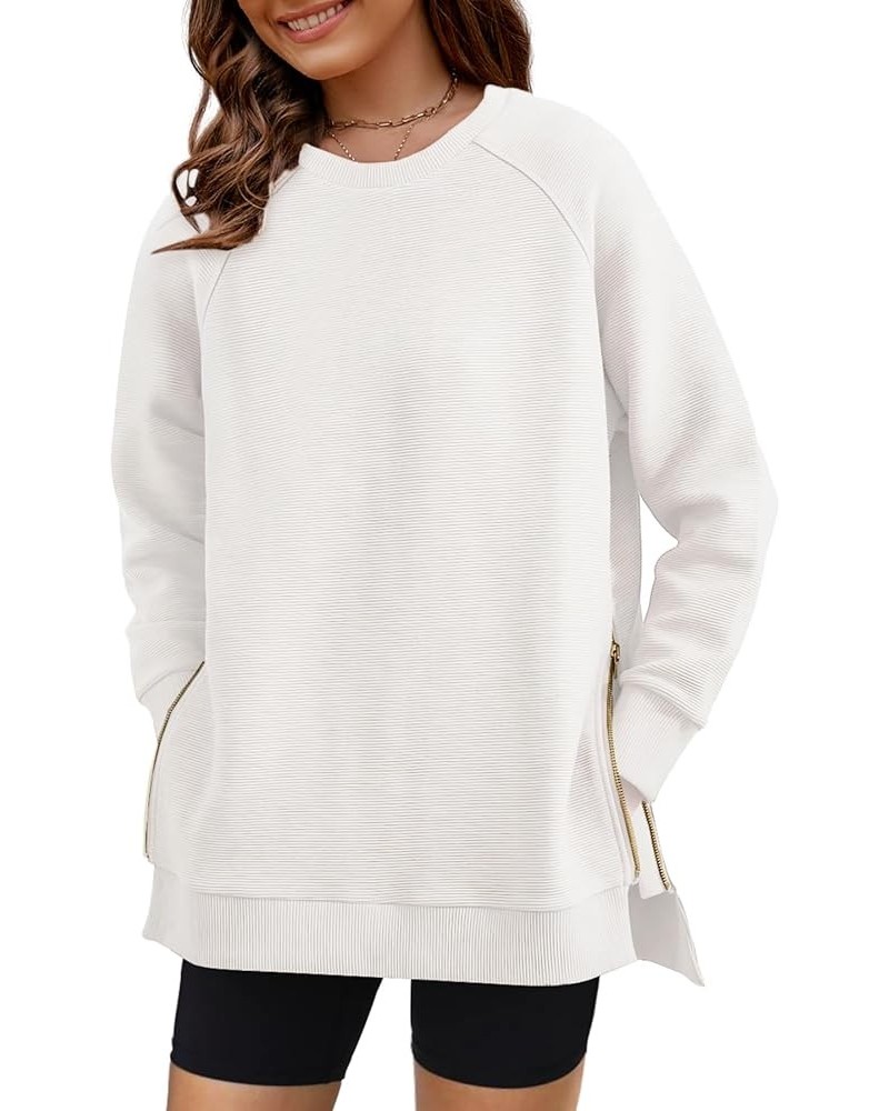 Womens Sweatshirts Crewneck Oversized Soft Pullover with Side Zipper Long Sleeve Sweatshirt Tunic Tops White $15.95 Hoodies &...