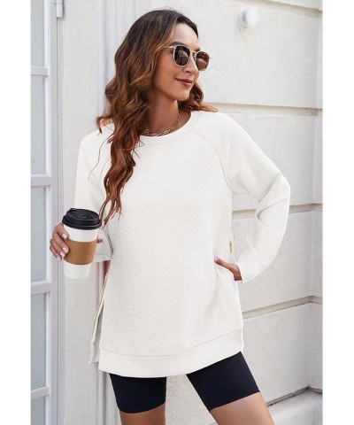 Womens Sweatshirts Crewneck Oversized Soft Pullover with Side Zipper Long Sleeve Sweatshirt Tunic Tops White $15.95 Hoodies &...