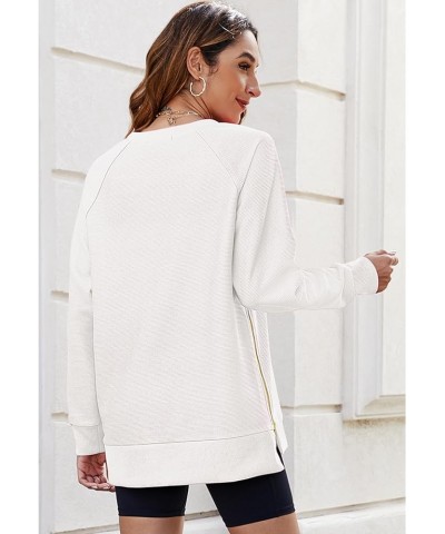 Womens Sweatshirts Crewneck Oversized Soft Pullover with Side Zipper Long Sleeve Sweatshirt Tunic Tops White $15.95 Hoodies &...