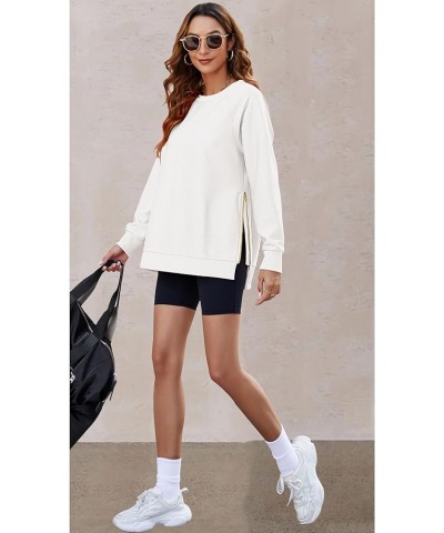 Womens Sweatshirts Crewneck Oversized Soft Pullover with Side Zipper Long Sleeve Sweatshirt Tunic Tops White $15.95 Hoodies &...