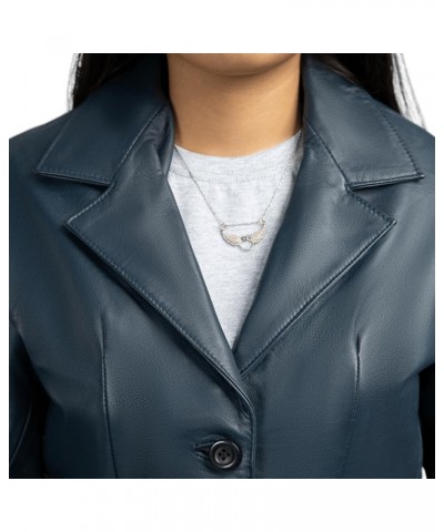 Classic 2 Women Leather Blazer -Lambskin jacket with Stylish Casual long Sleeves Coat Real Leather Jacket Women Blue $47.25 C...